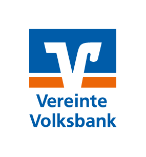 Blau orange Logo der Vereinten Volksbank Bottrop